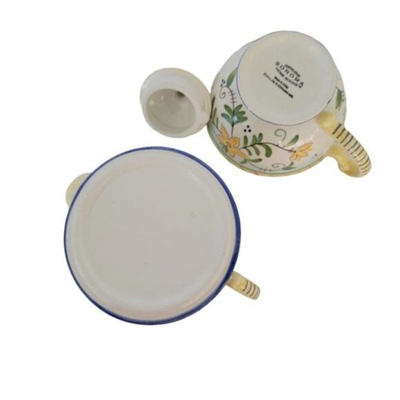 Sonoma Hand Painted Stackable Ceramic Teapot Cup and Saucer Floral Stripe - Picture 11 of 11